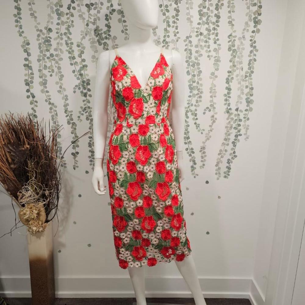 NWOT Women's Dress the Population Aurora Red Floral Embroidered Dress Size S - Picture 3 of 10